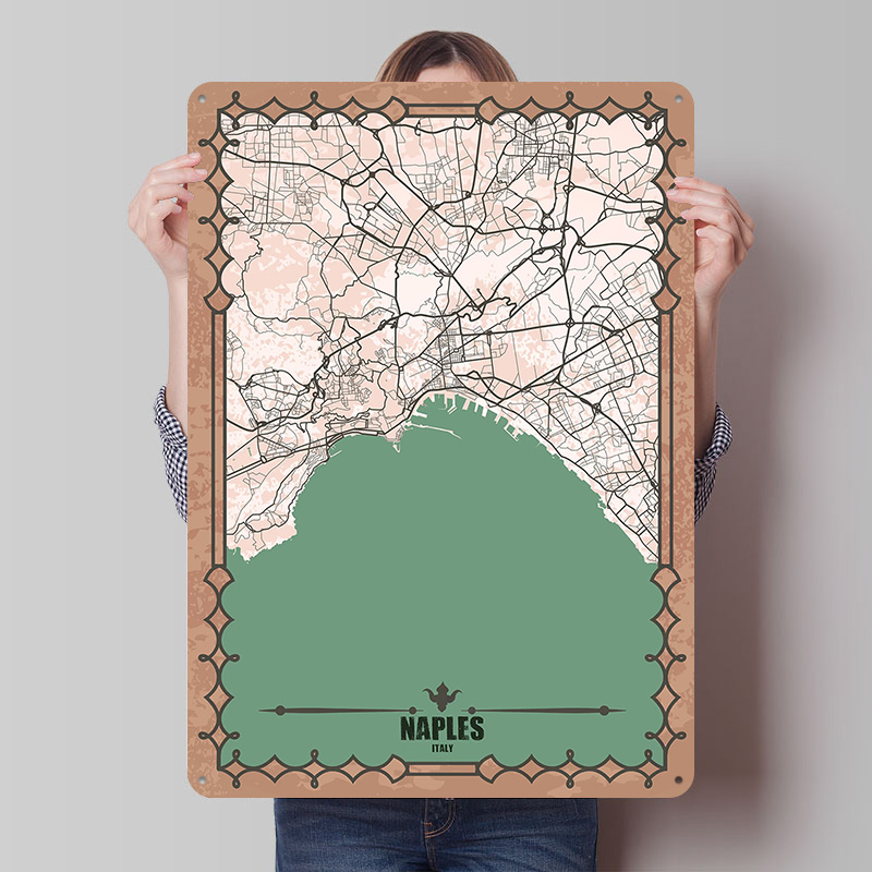Custom Map Poster - Naples City Map Tin Plaque Poster