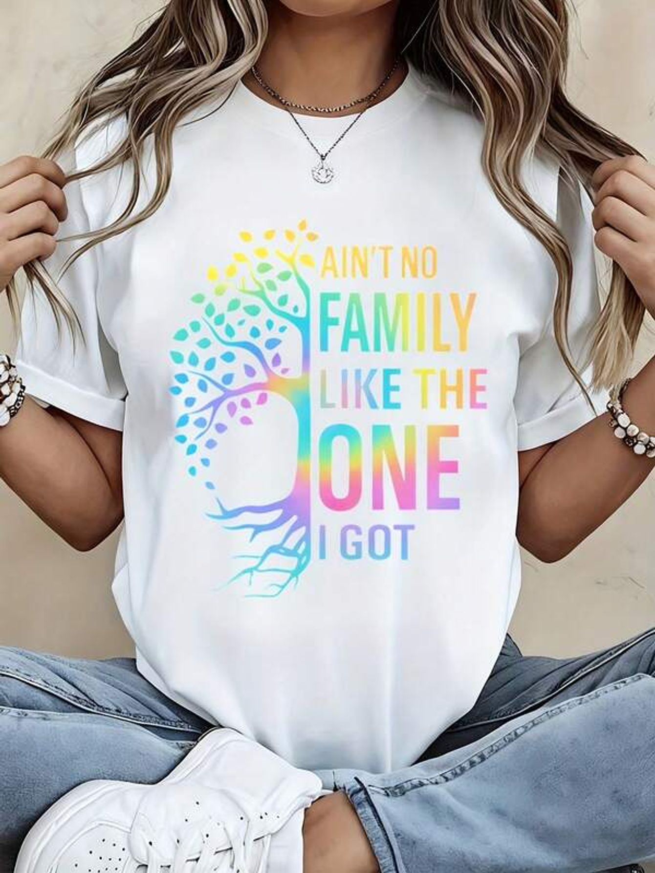 White Crewneck T-Shirt With Ra - đánh giá và giá Family Tree Print