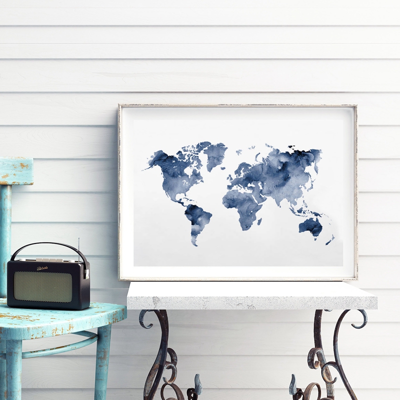 Blue World Map Print Navy Map  - đánh giá và giá Custom Star Map