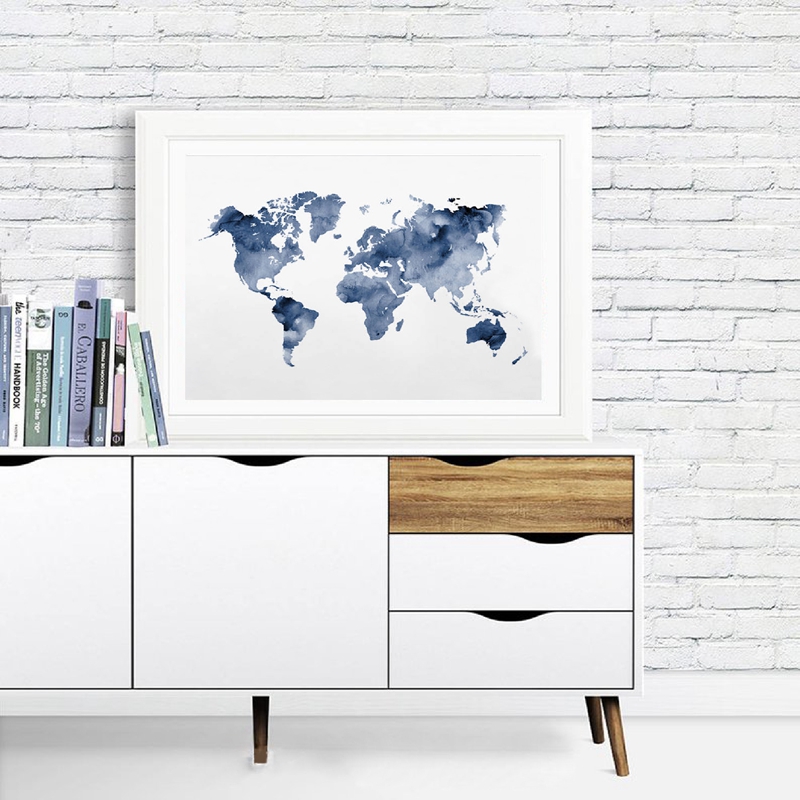 Blue World Map Print Navy Map  - đánh giá và giá Custom Star Map