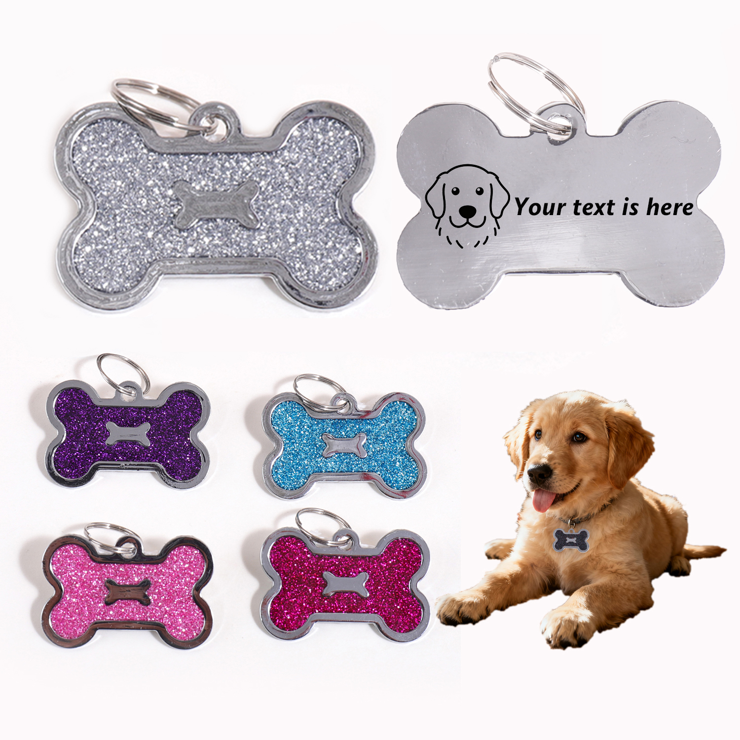 Glitter Custom Text Dog Tags C - đánh giá và giá Pet Portrait Custom