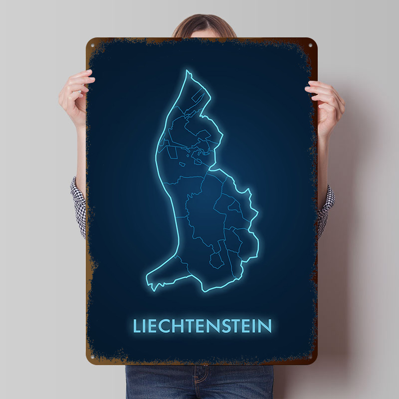 Liechtenstein Map Neon Blue Pr - đánh giá và giá Custom Map Poster