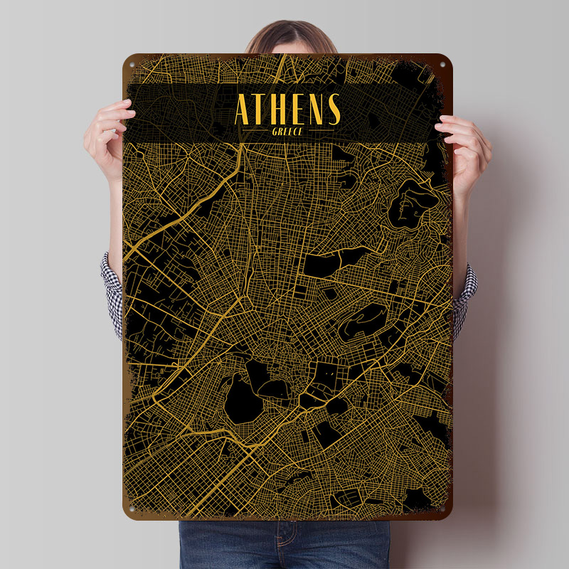 Athens Golden Map Tinplate Pos - đánh giá và giá Custom Map Poster