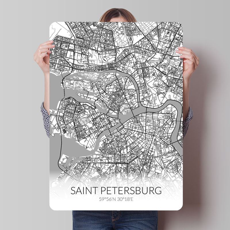 Saint Petersburg White Map Tin - đánh giá và giá Custom Map Poster
