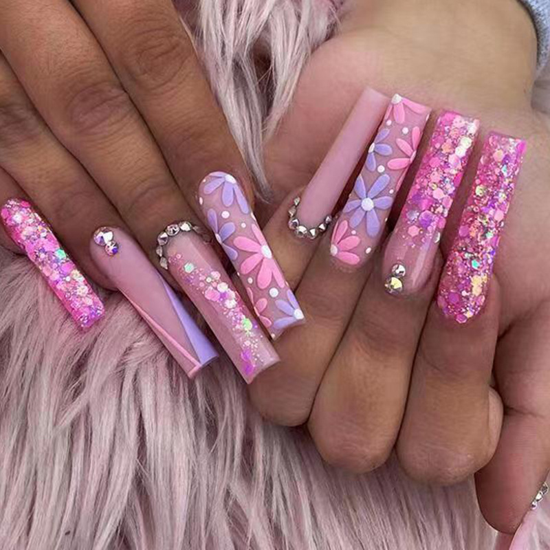 24pcs Long Ballet False Nails  - đánh giá và giá Pressed Flower Art