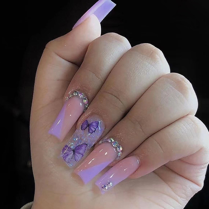 24pcs Long Ballet False Nails  - đánh giá và giá Pressed Flower Art