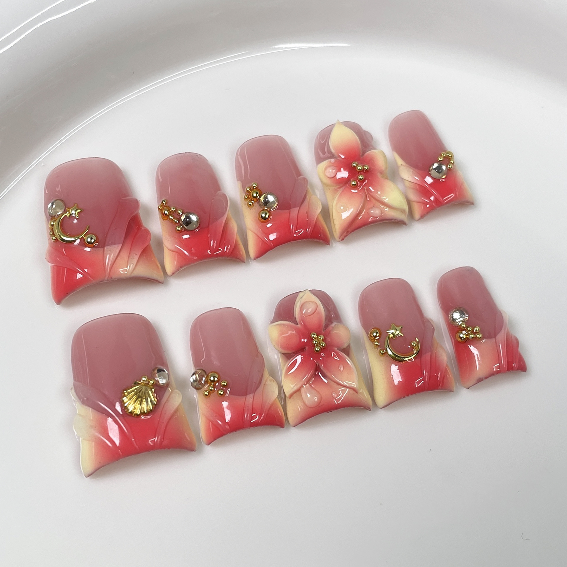 10pcs Ocean Style Fake Nails D - đánh giá và giá Pressed Flower Art