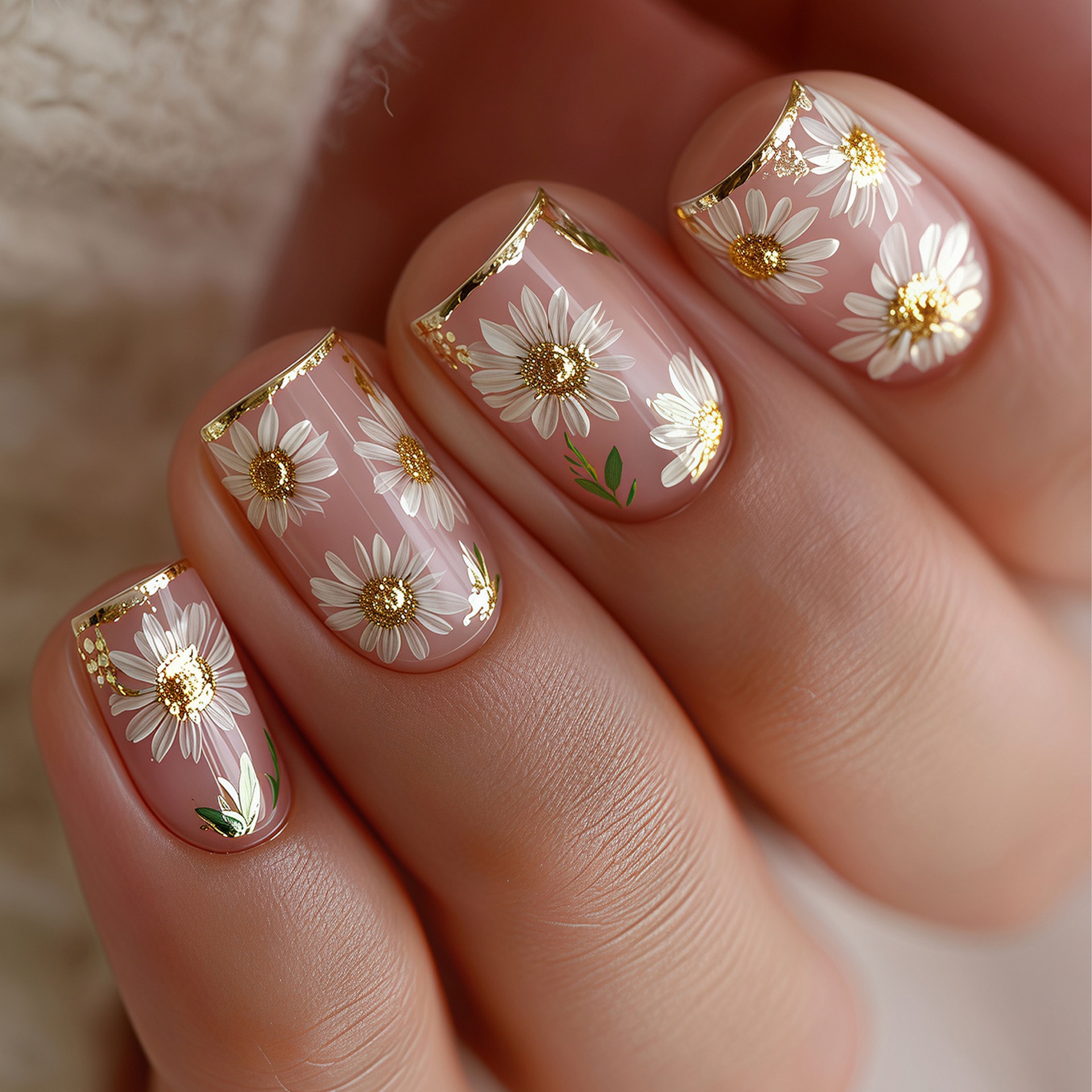 Short Square fake nails golden - đánh giá và giá Pressed Flower Art