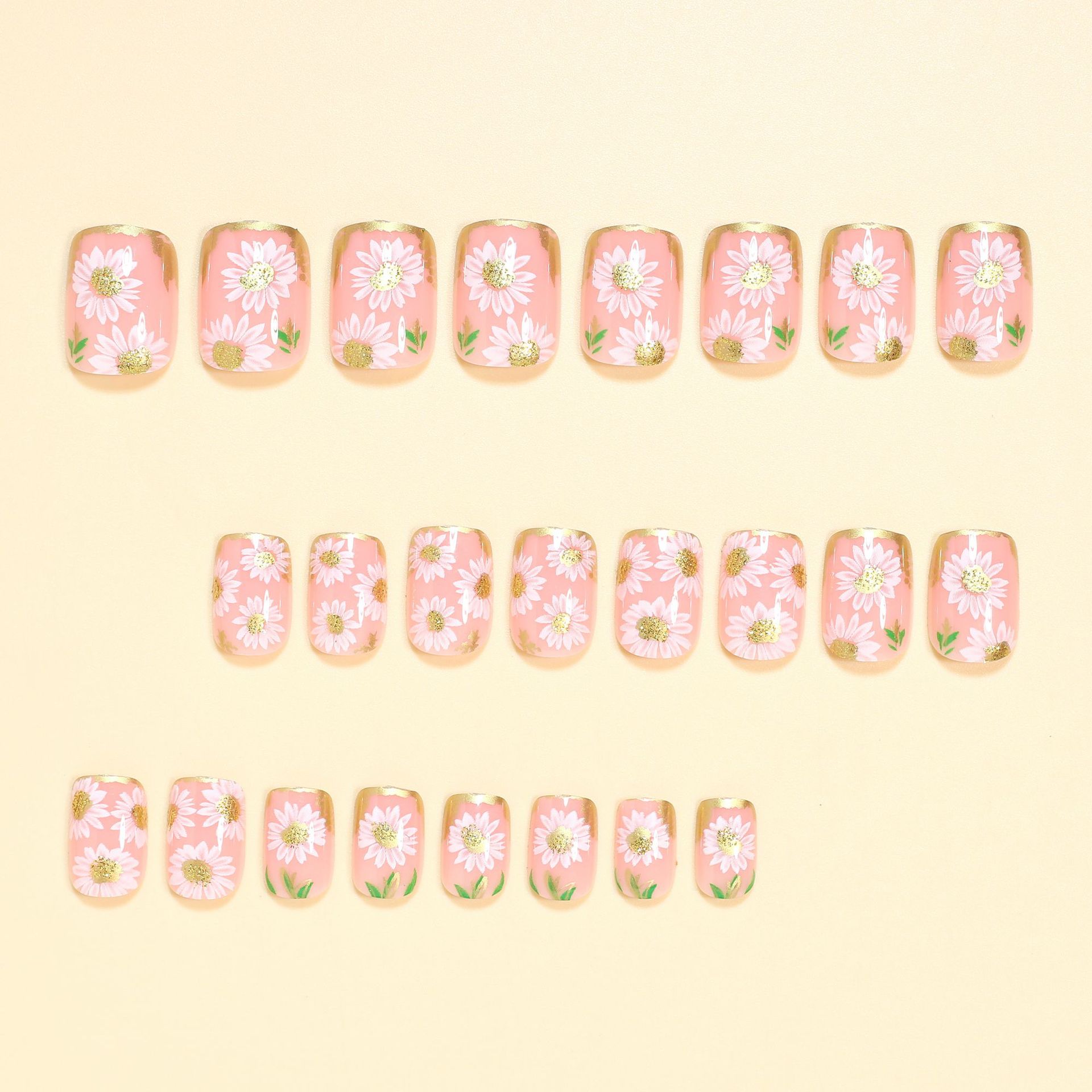 Short Square fake nails golden - đánh giá và giá Pressed Flower Art